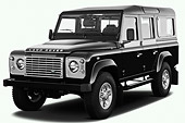 AUT 15 IZ0852 01
2013 Land Rover Defender 110 SW SE SUV Black 3/4 Front View On White Seamless