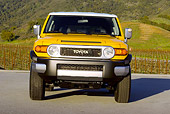 AUT 15 RK1015 01
2007 Toyota FJ Cruiser Yellow And White Low Head On View On Pavement By Grass Hills