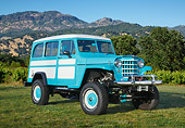 AUT 15 RK1256 01
1953 Willys Wagon Blue And White 3/4 Front View On Grass By Trees And Hills