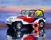 AUT 15 RK0091 05
Jeep Kenwood With Surfboard And Lifesaver 3/4 Side View On Mylar Floor Studio