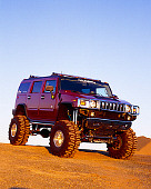 AUT 15 RK0649 01
2003 Hummer H2 Burgundy 3/4 Front View On Dirt Blue Sky
