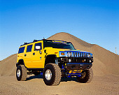 AUT 15 RK0660 03
2003 Hummer H2 Yellow 3/4 Front View On Gravel