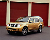 AUT 15 RK0787 01
2005 Nissan Pathfinder Gold Front 3/4 View On Pavement By Garage Doors