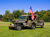 AUT 15 RK1056 01
1941 Willys MD Olive Drab Side 3/4 View On Grass Trees Background