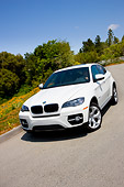 AUT 15 RK1198 01
2008 BMW X6 xDrive35i Crossover SUV White 3/4 Front View By Trees