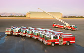 AUT 16 RK0186 01
Seven 2009 Pierce Quantum Pumper 1500 GPM Fire Trucks And 2009 Pierce Quantum 100 Foot Tiller Truck On Pavement By Hangar