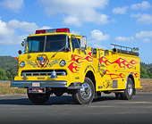 AUT 16 RK0189 01
1973 Ford Howe Fire Engine Yellow With Red Flames 3/4 Front View On Pavement