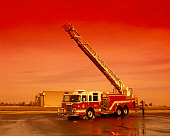 AUT 16 RK0061 03
2002 Pierce Quint Firetruck 2000 GPM Pumper 85' Ladder Up 3/4 Front View By Hangar