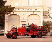 AUT 16 RK0103 03
1929 Ahrens-Fox Fire Truck Side 3/4 View In Front Of Fire Station