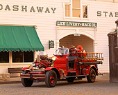 AUT 16 RK0104 02
1929 Ahrens-Fox Fire Truck Front 3/4 View On Pavement By Building