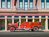 AUT 16 RK0151 01
1948 Sterling Pumper Fire Truck Red Profile View By Building