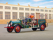AUT 16 RK0162 01
1916 Locomobile Fire Truck Green 3/4 Front View By Building