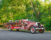 AUT 16 RK0165 01
1931 American LaFrance Service Truck Red 3/4 Front View By Trees