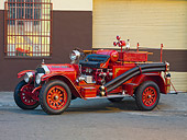 AUT 16 RK0166 01
1922 American LaFrance Pumper Fire Truck Red 3/4 Front View By Building