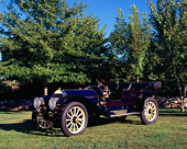 AUT 17 RK0152 01
1910 Pierce Arrow Miniature Town Car Black 3/4 Front View On Grass By Trees