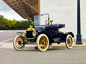 AUT 17 RK0191 01
1915 Ford Model T Runabout Black 3/4 Front View On Pavement By Building