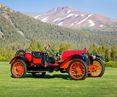 AUT 17 RK0203 01
1913 Stutz Bearcat Red 3/4 Side View On Grass By Mountains And Trees