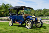 AUT 17 RK0211 01
1911 Overland 59 Factory Touring Blue 3/4 Front View On Grass By Trees