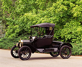 AUT 17 RK0041 01
1915 Ford Model T Roadster Black 3/4 Front View On Pavement By Trees