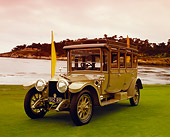 AUT 17 RK0131 01
1912 Rolls-Royce Silver Ghost Green 3/4 Front View On Grass By Water