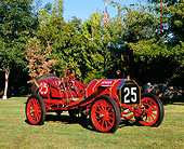 AUT 17 RK0151 04
1910 Knox Race Car Red 3/4 Front View On Grass By Trees