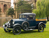 AUT 18 RK0292 01
1928 Ford Model A Roadster Pickup Washington Blue 3/4 Front View On Grass By Palace Of Fine Arts San Francisco