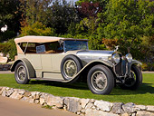 AUT 18 RK0293 01
1923 Hispano Suiza H6B Million-Guiet Touring French Gray Front 3/4 View On Grass By Trees Stone Wall