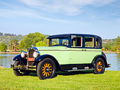 AUT 18 RK0327 01
1927 Buick Master Six Brougham Sedan Green And Black 3/4 Front View On Grass By Lake