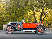 AUT 18 RK0760 01
1928 La Salle 303 Roadster Black And Orange Profile View On Pavement By Trees