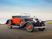 AUT 18 RK0761 01
1928 La Salle 303 Roadster Black And Orange 3/4 Side View On Pavement By Water