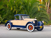 AUT 18 RK0771 01
1925 Pierce-Arrow Model 80 Blue And Brown 3/4 Front View On Pavement By Trees