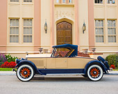 AUT 18 RK0774 01
1925 Pierce-Arrow Model 80 Blue And Brown Profile View On Pavement By Building
