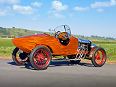 AUT 18 RK0786 01
1926 Ford Model T Speedster Natural Wood 3/4 Rear View On Pavement By Farm