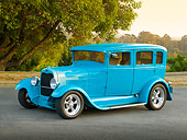 AUT 18 RK0787 01
1929 Ford Tudor Teal 3/4 Side View On Pavement By Trees