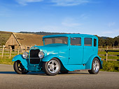 AUT 18 RK0793 01
1929 Ford Tudor Teal 3/4 Front View On Pavement By Old Barn