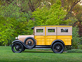 AUT 18 RK0797 01
1929 Ford Station Wagon Manilla Brown Profile View On Grass By Trees