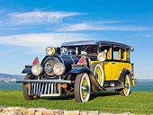 AUT 18 RK0798 01
1929 Graham & Paige Limo Yellow And Black 3/4 Front View On Grass By Water
