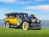 AUT 18 RK0800 01
1929 Graham & Paige Limo Yellow And Black 3/4 Front View On Grass By Water