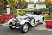 AUT 18 RK0816 01
1927 Rolls-Royce Phantom White 3/4 Front View On Pavement By Gated House