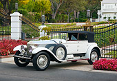 AUT 18 RK0817 01
1927 Rolls-Royce Phantom White 3/4 Side View On Pavement By Gated House