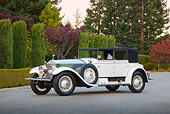 AUT 18 RK0819 01
1927 Rolls-Royce Phantom White 3/4 Side View On Pavement By Shrubs And Trees
