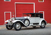 AUT 18 RK0821 01
1927 Rolls-Royce Phantom White 3/4 Side View On Pavement By Red Building