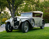 AUT 18 RK0827 01
1923 Hispano Suiza H6B Million-Guet Touring French Gray 3/4 Front View On Grass By Trees