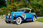 AUT 18 RK0829 01
1929 Chrysler 75 Roadster Blue 3/4 Front View On Pavement By Trees
