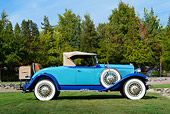 AUT 18 RK0831 01
1929 Chrysler 75 Roadster Blue Profile View On Grass By Trees