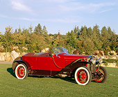 AUT 18 RK0053 04
1925 Hispano-Suiza Skiff Red 3/4 Front View On Grass By Trees