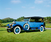 AUT 18 RK0060 02
1923 Rolls-Royce Silver Ghost Blue 3/4 Front View On Grass Blue Sky