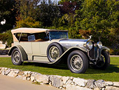 AUT 18 RK0293 01
1923 Hispano Suiza H6-B Touring Dual Windshield French Gray Front 3/4 View On Grass By Trees Stone Wall
