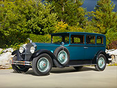 AUT 18 RK0311 01
1929 Packard 645 Deluxe Limo Green & Black 3/4 Front View By Trees