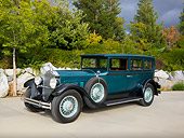 AUT 18 RK0312 01
1929 Packard 645 Deluxe Limo Green & Black 3/4 Front View By Trees